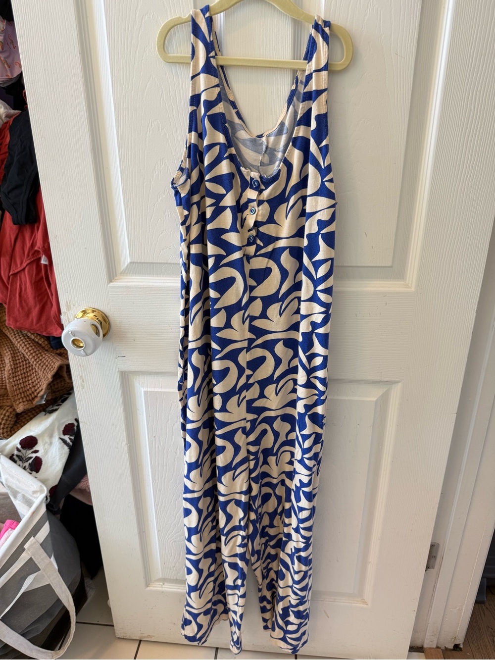 STORQ Maternity Sleeveless Wide Leg Jumpsuit Size 3 Blue Cream Abstract Print